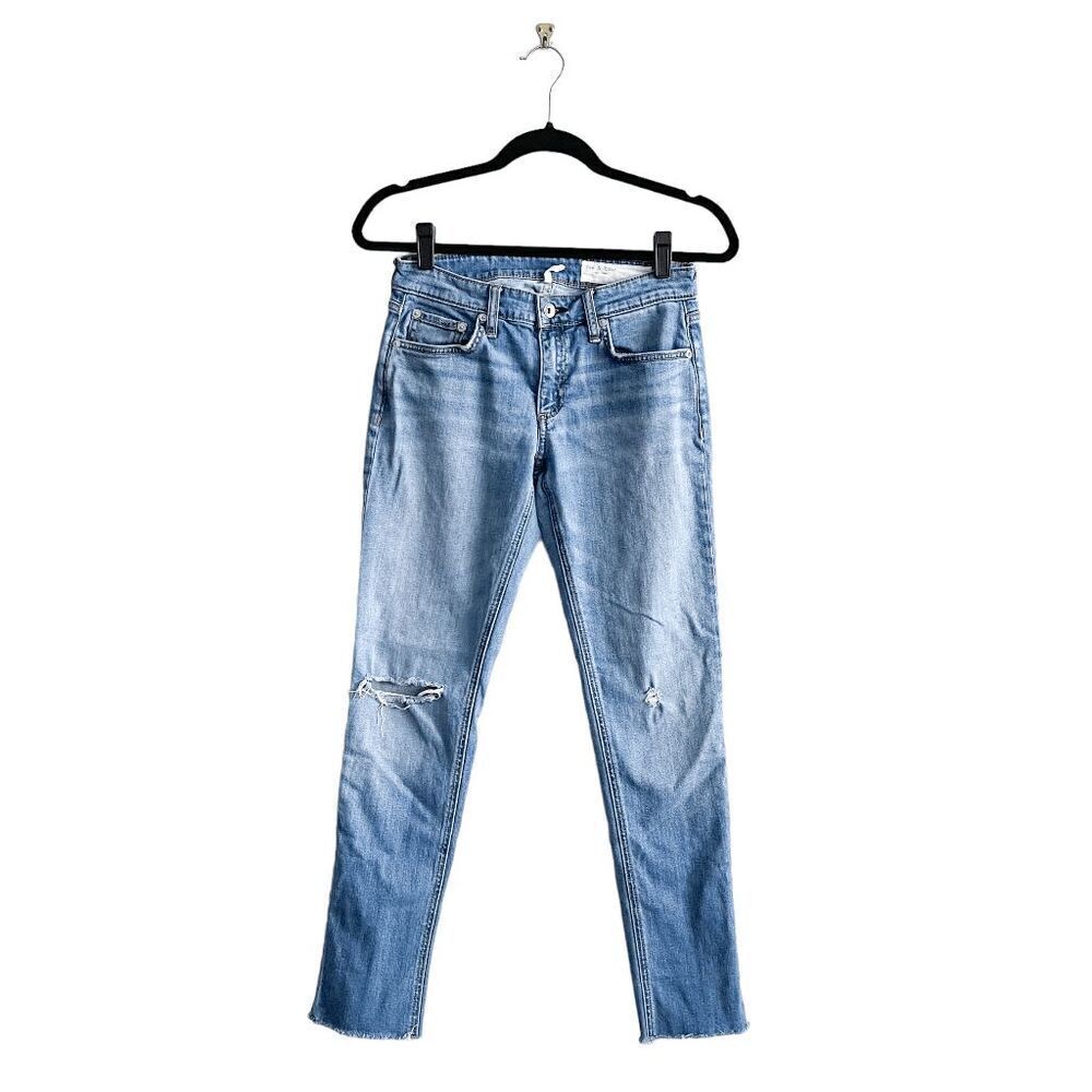 Rag & Bone Women's Mick With Holes Low Rise Slim Boyfriend Jeans Blue Size 24